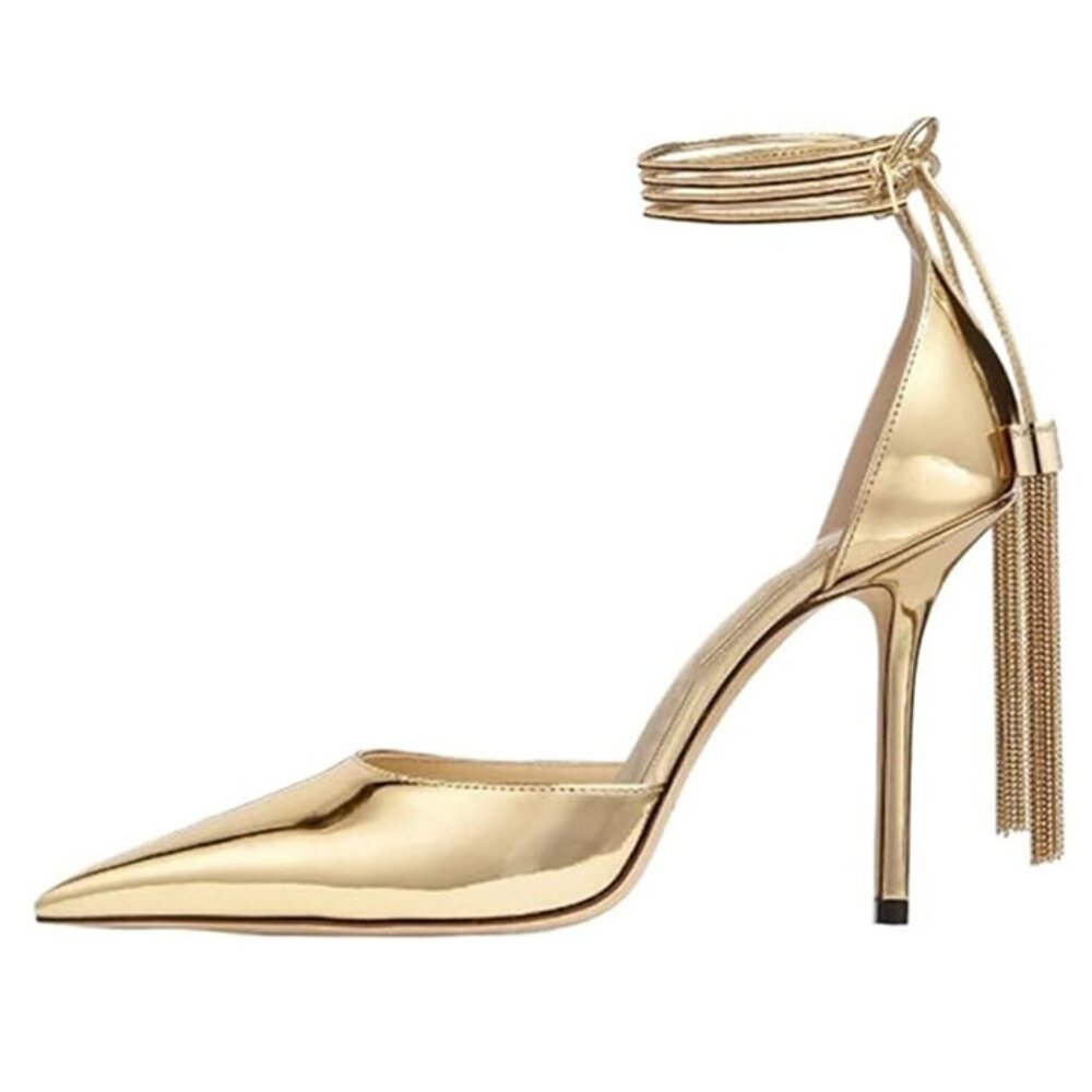 Women's Gold Closed Toe Strappy Stiletto Heels Size 36